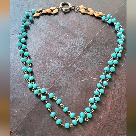 Vintage Blue and Gold Necklace with Crystal Pendant - Picture 7 of 8